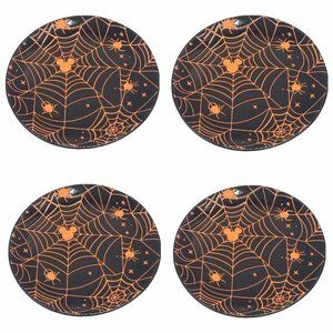 4 Zrike DISNEY Halloween MICKEY MOUSE Black Orange Spiderweb Plate Set Appetizer